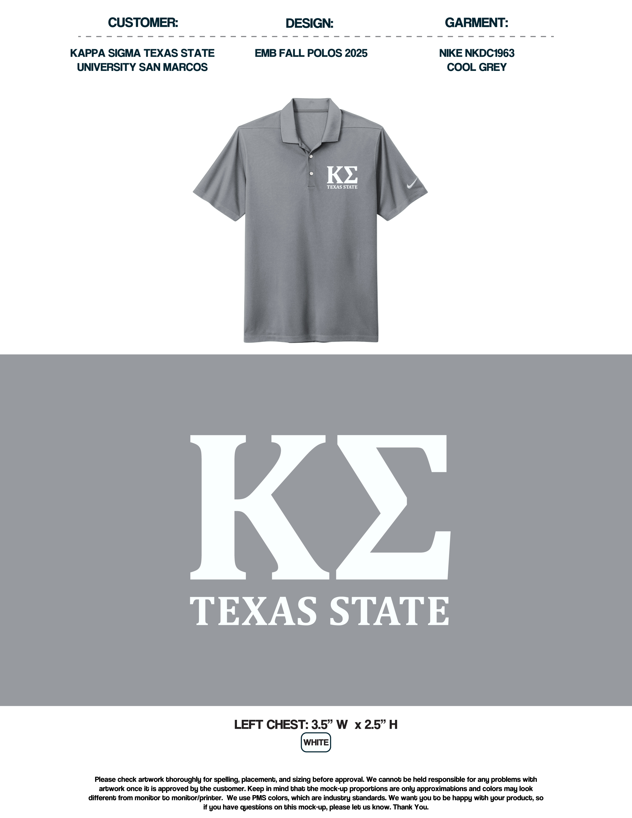 Kappa Sigma Texas State University-San Marcos Embroidered Polos 2025