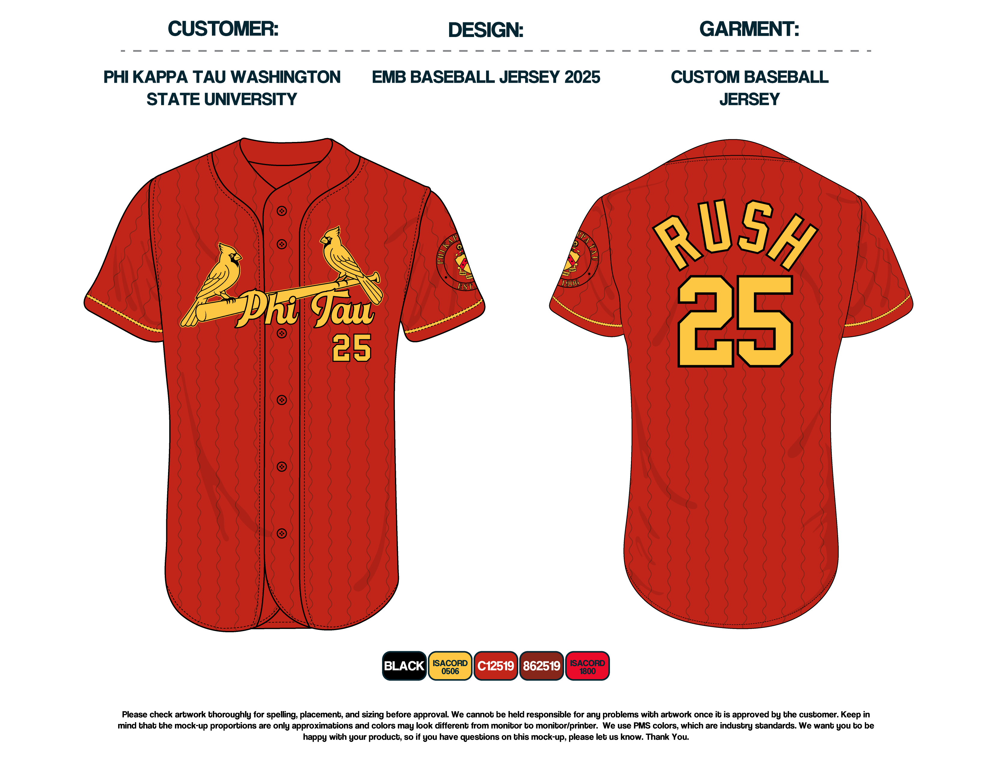 Phi Kappa Tau Washington State University Embroidered Baseball Jersey 2025