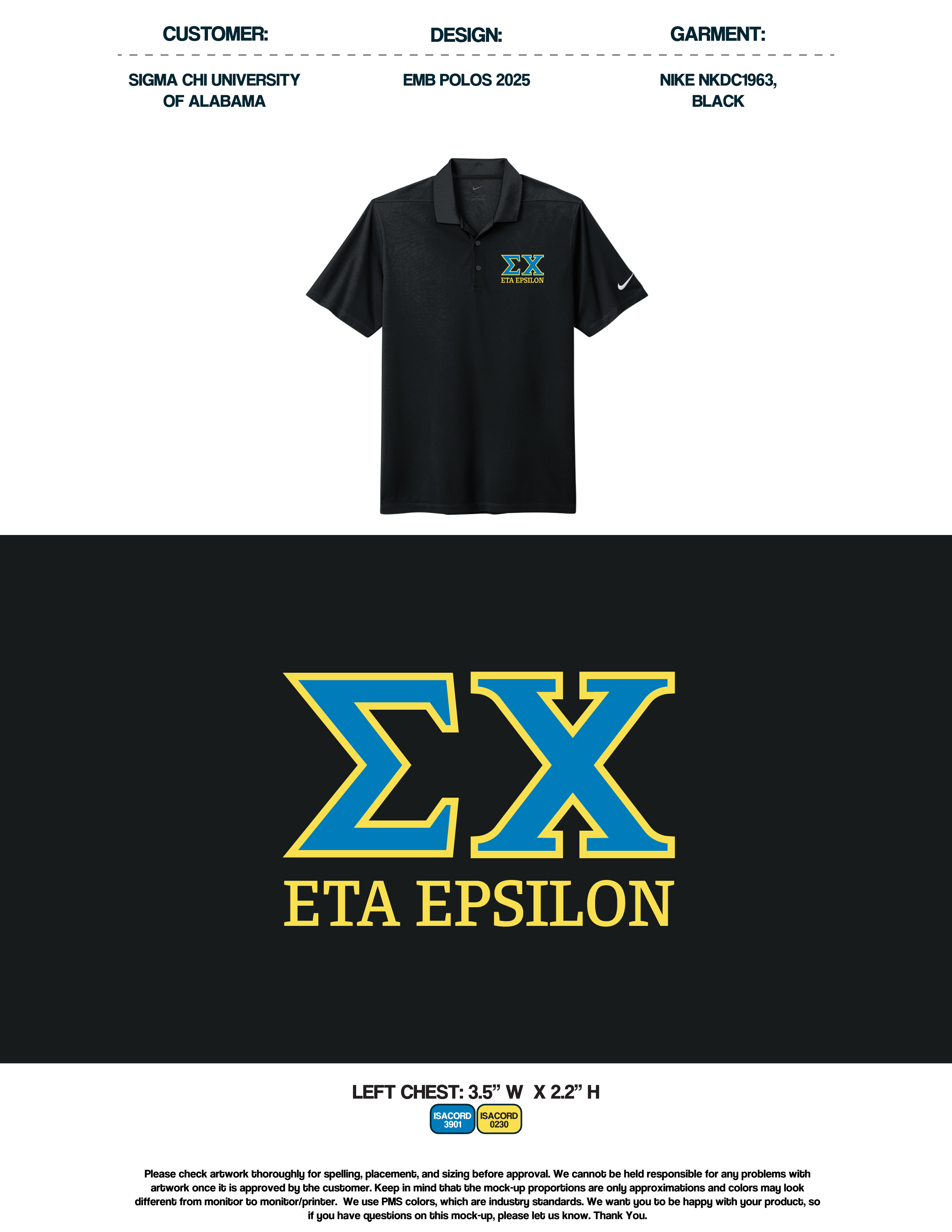 Sigma Chi University of Alabama EMB Polos 2025 - White/Black