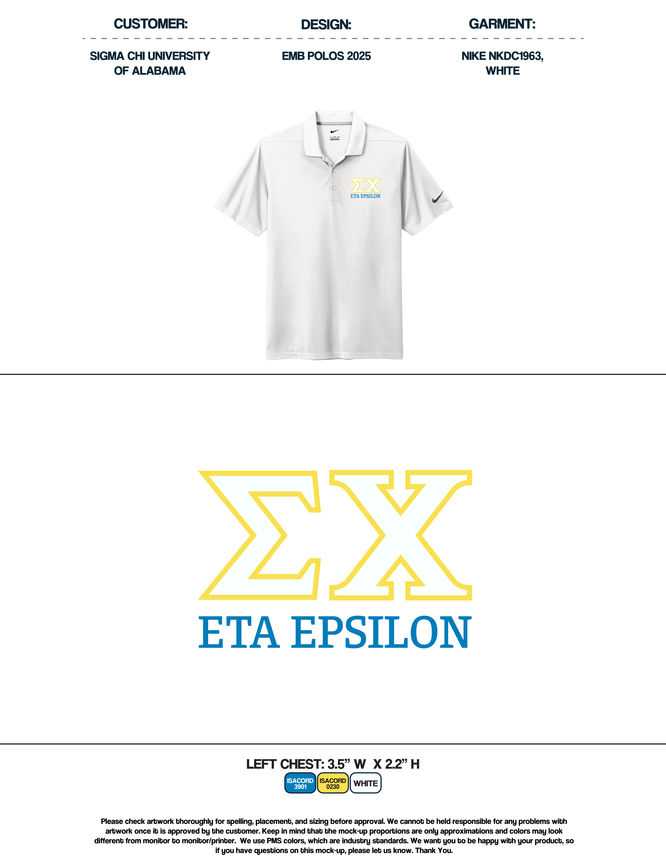 Sigma Chi University of Alabama EMB Polos 2025