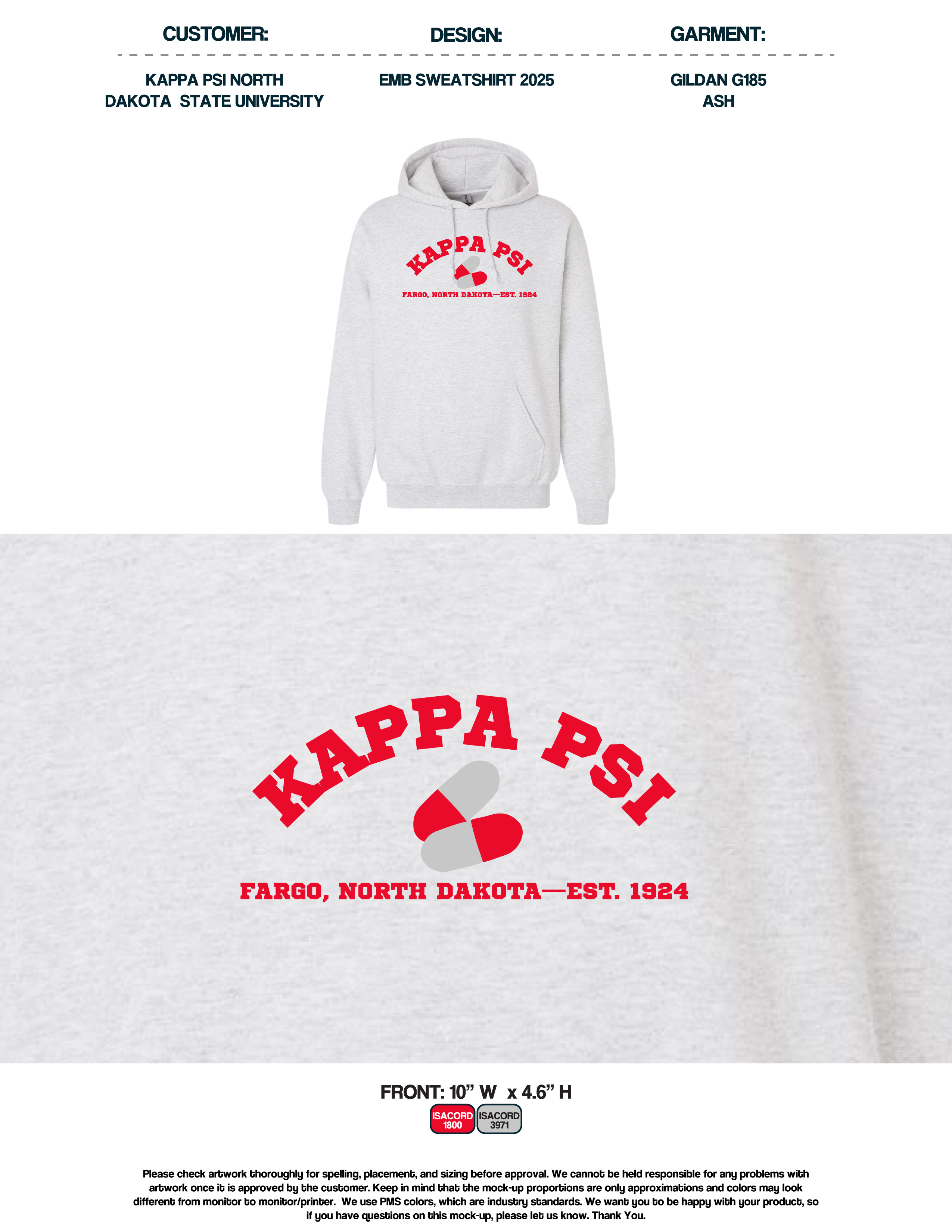Kappa Psi North Dakota State University Embroidered Sweatshirts