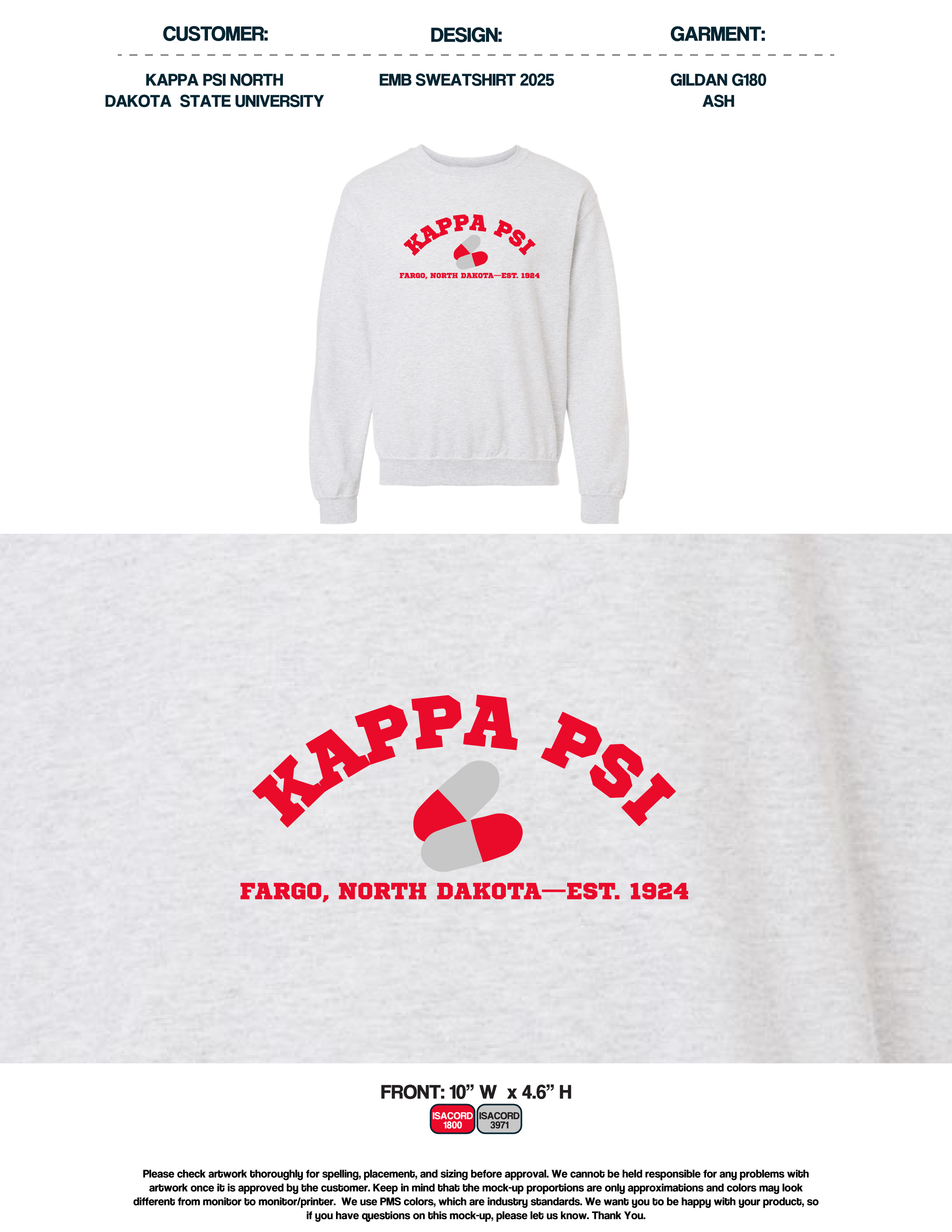Kappa Psi North Dakota State University Embroidered Sweatshirts